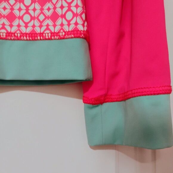 Title Nine Rash Guard Swim Top 90s Geometric Trellis Dot Print Coral Pink Aqua M - Picture 7 of 12